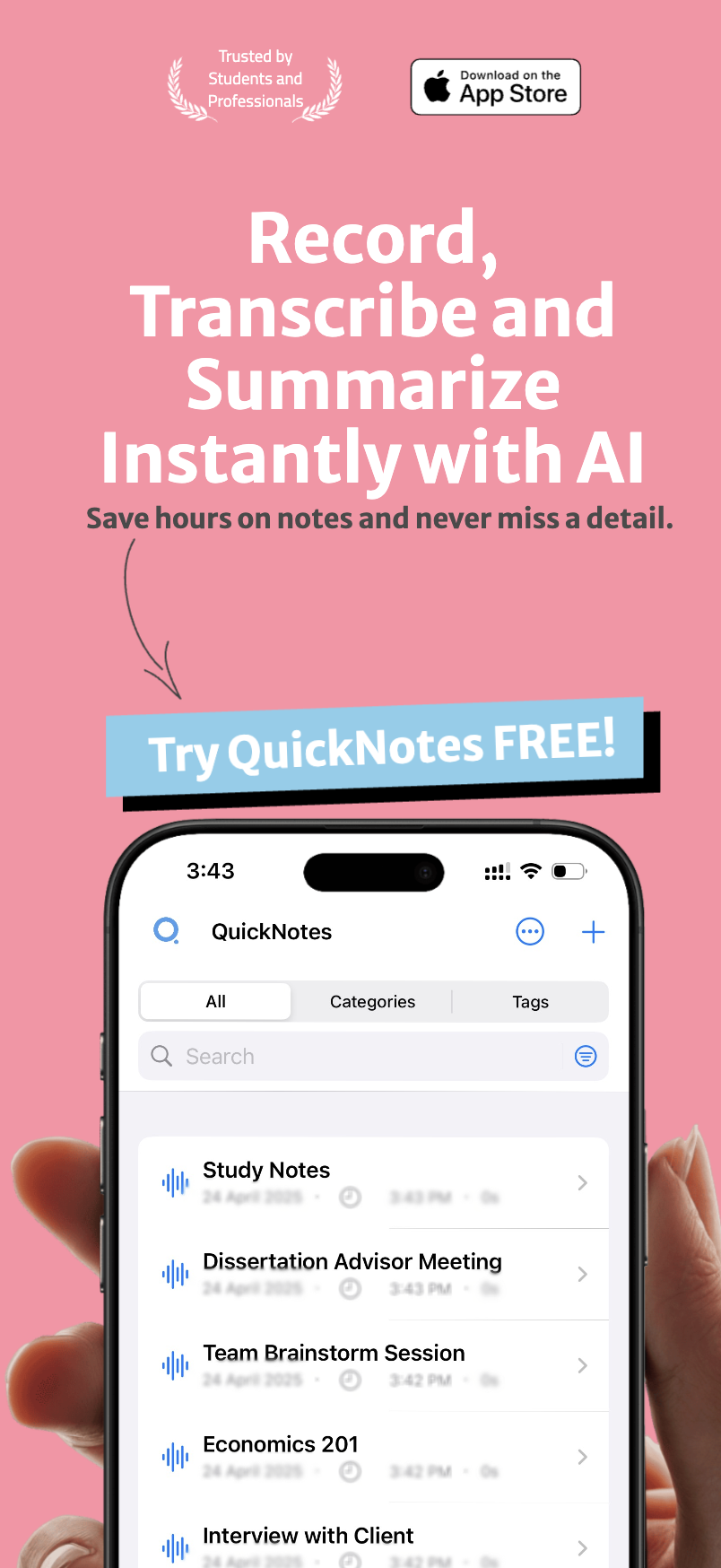 QuickNotes App - Record, Transcribe and Summarize Instantly with AI
